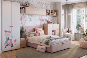 Комплект детской мебели Алина К2 Дуб мария/белый/нежно-розовый велюр в Щёлково - shhyolkovo.katalogmebeli.com | фото
