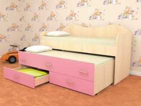 Кровать детская Нимфа двухместная 2.0 Дуб молочный/Розовый в Щёлково - shhyolkovo.katalogmebeli.com | фото
