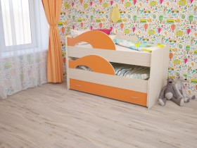 Кровать детская Радуга 1600 Млечный дуб/Оранжевый в Щёлково - shhyolkovo.katalogmebeli.com | фото