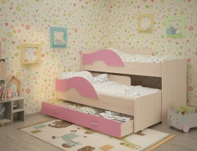 Кровать детская Радуга 1600 Млечный дуб/Розовый в Щёлково - shhyolkovo.katalogmebeli.com | фото