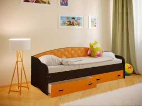 Кровать Софа-7 с мягкой спинкой (800х2000) Венге/Оранжевый в Щёлково - shhyolkovo.katalogmebeli.com | фото
